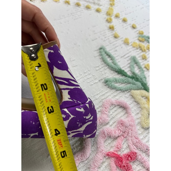 J. Crew Purple Floral Print Heels with Orange Bow Made in Italy Women's Size 8.5 - Picture 5 of 7